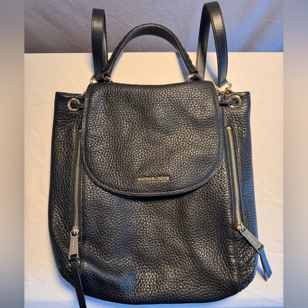 Michael Kors Black Leather Backpack with Gold Accents